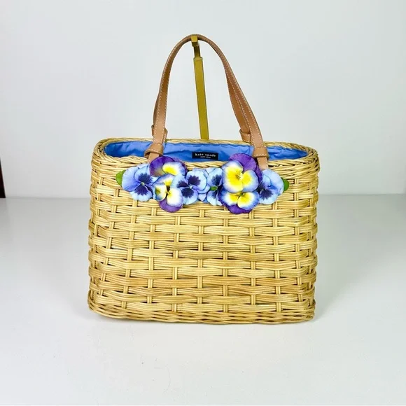 Kate Spade New York Straw Bag with Leather Top Handles NEW - Picture 2 of 10